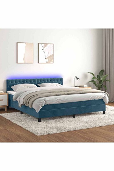 Concept Κρεβάτι με ελατήρια, στρώμα και LED, μπλε σκούρο, 160x200 cm, Βελούδο