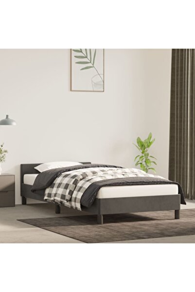 Concept Cadru de pat cu tăblie, gri închis, 90x190 cm, catifea