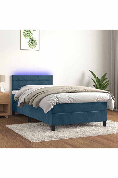 Concept Pat continental cu saltea&LED albastru închis 80x200 cm catifea