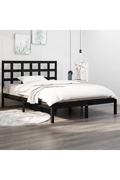 Concept Σκελετός κρεβατιού, μαύρο, 140x190 cm, μασίφ ξύλο