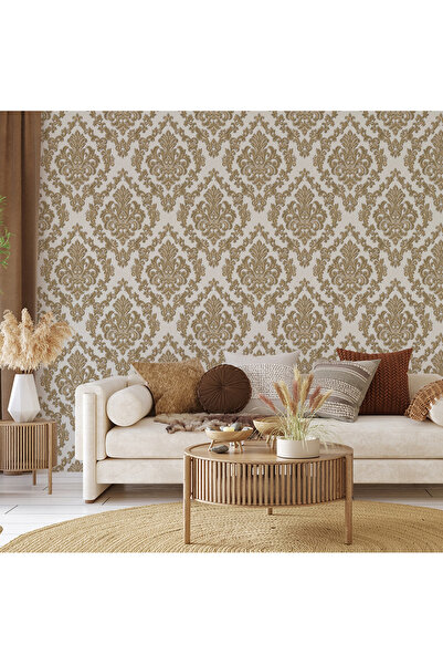 Adawall Zengin Damask Desen Duvar Kağıdı | ROCOCO 1405-5/15, Altın Krem, 1.06...
