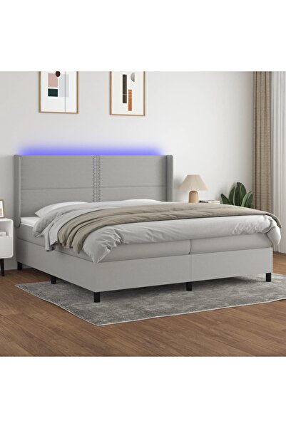 Concept Κρεβάτι με ελατήρια, στρώμα και LED, ανοιχτό γκρι, 200x200 cm, ύφασμα
