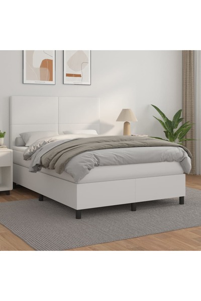 Concept Pat box spring cu saltea, alb, 140x200 cm, piele ecologică
