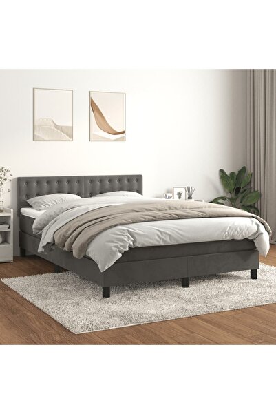 Concept Pat box spring cu saltea, gri închis, 140x190 cm, catifea