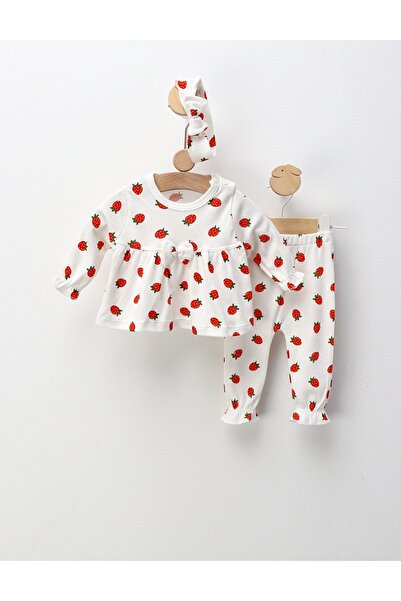 MiniKids Κοστούμι 3 τεμαχίων, τυπωμένο με φράουλα, λευκό