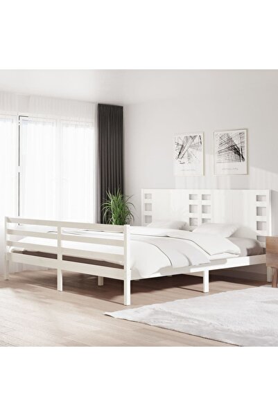 Concept Σκελετός κρεβατιού, λευκό, 200x200 εκ., μασίφ ξύλο πεύκου