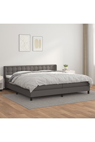 Concept Pat box spring cu saltea, gri, 200x200 cm, piele ecologică
