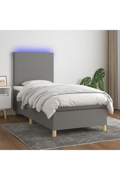 Concept Κρεβάτι με ελατήρια, στρώμα και LED, σκούρο γκρι, 100x200 cm, ύφασμα
