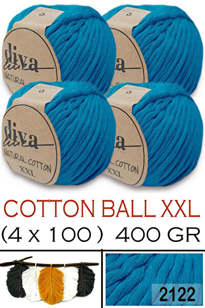 Diva İplik Bumbac natural XXL - 4 mm, șuvițe de macrameu fire -2122 Ocean (Pa...