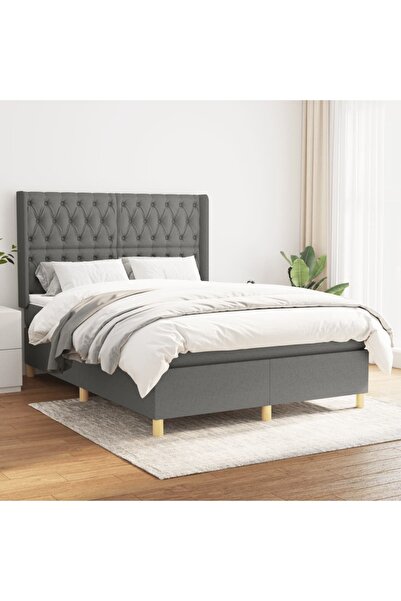 Concept Pat box spring cu saltea, gri închis, 140x200 cm, textil
