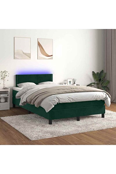 Concept Κρεβάτι με ελατήρια, στρώμα και LED, σκούρο πράσινο, 120x200 cm, Βελούδο