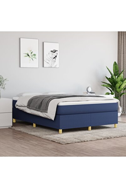 Concept Pat box spring cu saltea, albastru, 140x200 cm, textil