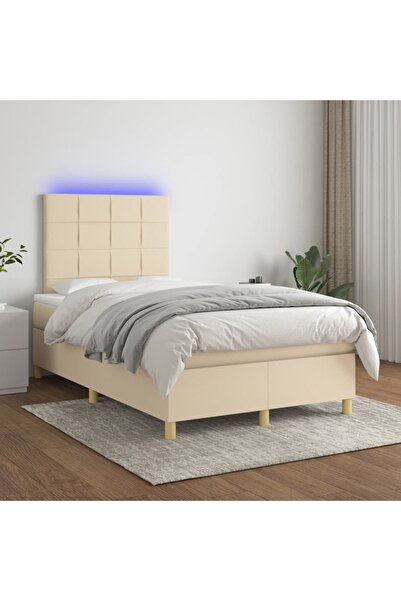 Concept Pat cu arcuri, saltea și LED, crem, 120x200 cm, textil