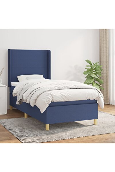 Concept Pat box spring cu saltea, albastru, 100x200 cm, textil