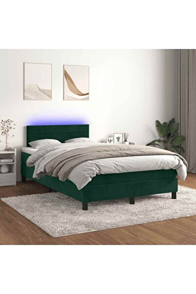 Concept Pat cu arcuri, saltea și LED, verde închis, 120x200 cm, catifea