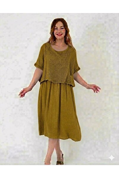 AYASOFYA OTANTIK Women's Italian Moss Green Plain Patterned Mesh 100% P Cotto...