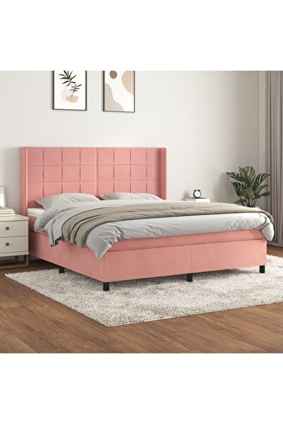 Concept Pat box spring cu saltea, roz, 180x200 cm, catifea
