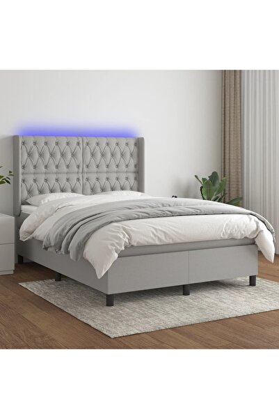 Concept Κρεβάτι με ελατήρια, στρώμα και LED, ανοιχτό γκρι, 140x190 cm, ύφασμα