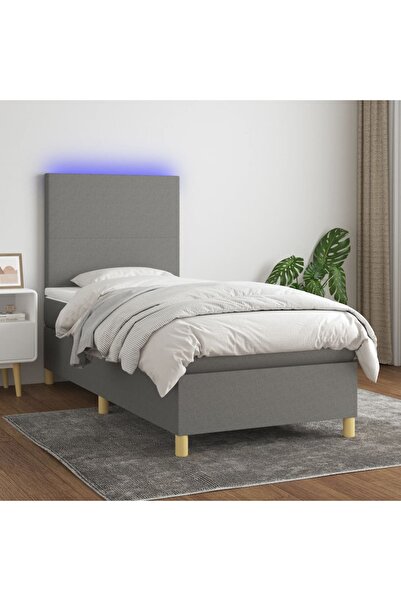 Concept Pat cu arcuri, saltea și LED, gri închis, 90x190 cm, textil