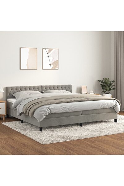 Concept Pat box spring cu saltea, gri deschis, 200x200 cm, catifea