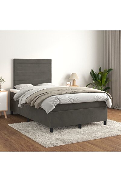 Concept Pat box spring cu saltea, gri închis, 120x200 cm, catifea
