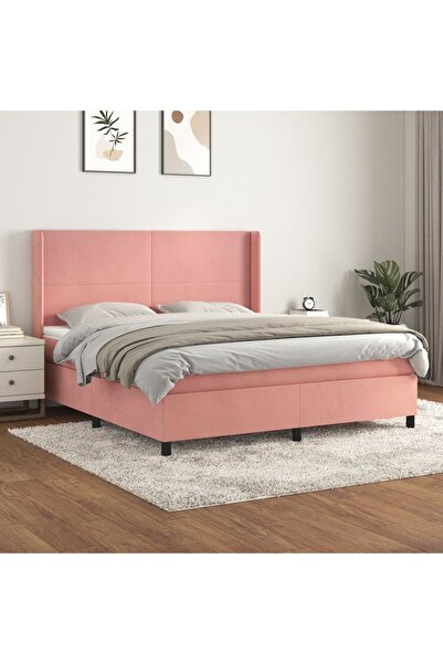 Concept Pat box spring cu saltea, roz, 160x200 cm, catifea