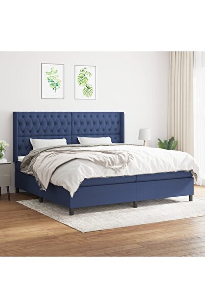 Concept Pat box spring cu saltea, albastru, 200x200 cm, textil