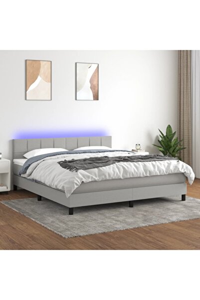 Concept Pat cu arcuri, saltea și LED, gri deschis, 180x200 cm, textil