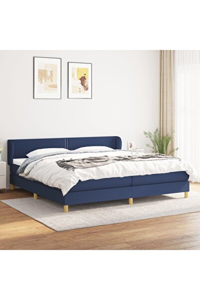 Concept Pat box spring cu saltea, albastru, 200x200 cm, textil