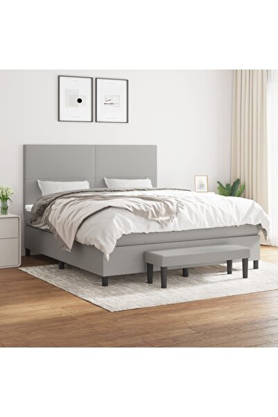 Concept Κρεβάτι Continental με στρώμα, ανοιχτό γκρι, 160x200 cm, ύφασμα