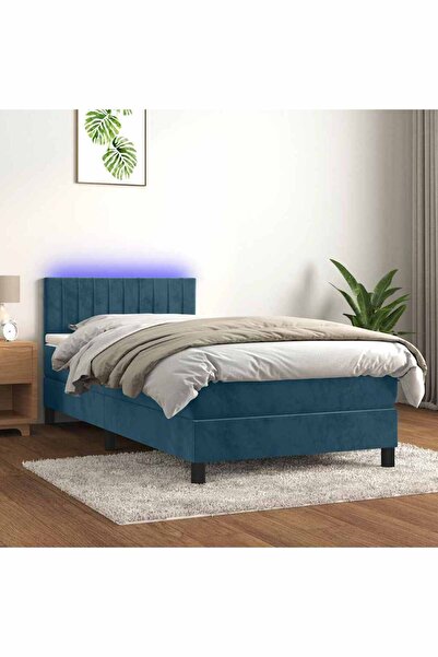 Concept Pat continental cu saltea&LED albastru închis 80x200 cm catifea