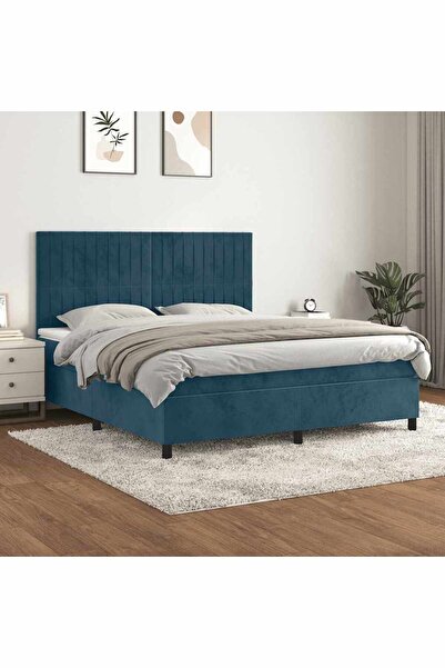Concept Pat box spring cu saltea, albastru închis, 160x200 cm, catifea