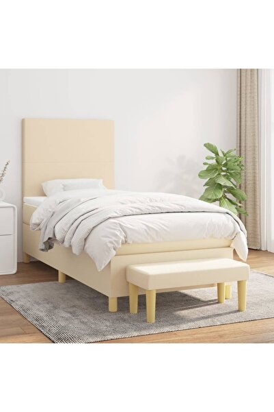 Concept Pat box spring cu saltea, crem, 80x200 cm, textil