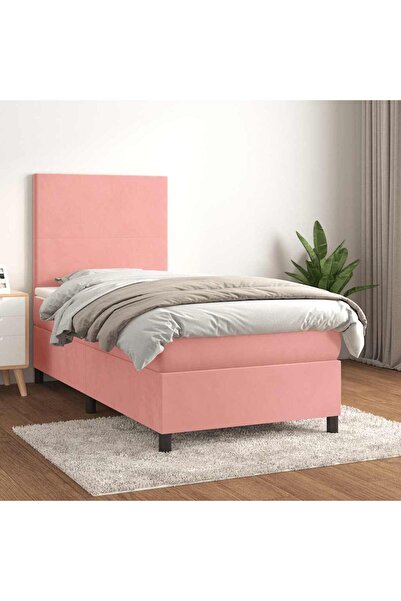 Concept Pat box spring cu saltea, roz, 80x200 cm, catifea