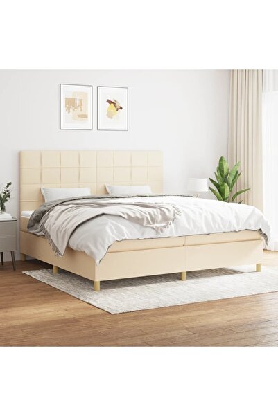 Concept Pat box spring cu saltea, crem, 200x200 cm, textil