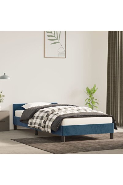 Concept Cadru de pat cu tăblie, albastru închis, 90x190 cm, catifea