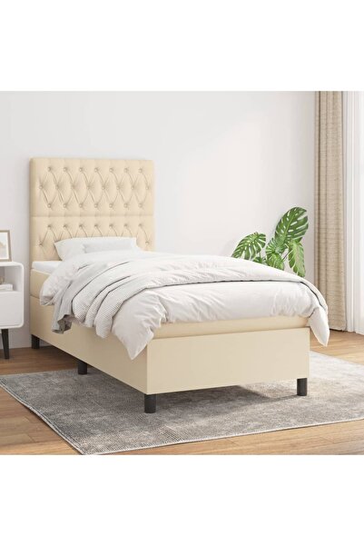 Concept Pat box spring cu saltea, crem, 100x200 cm, textil