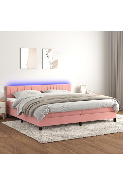 Concept Κρεβάτι Continental με στρώμα & LED, ροζ, 200x200 cm, Βελούδο
