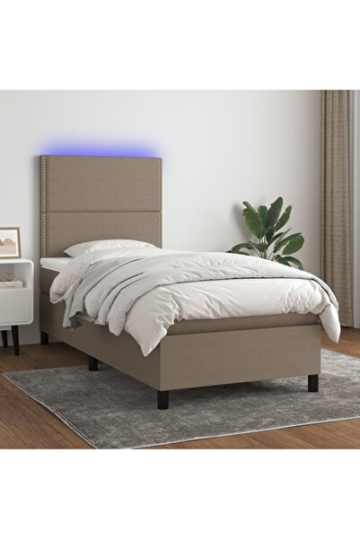 Concept Κρεβάτι με ελατήρια, στρώμα και LED, γκρι Taupe, 100x200 cm, ύφασμα
