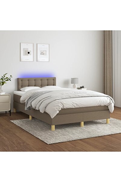 Concept Pat cu arcuri, saltea și LED, gri taupe, 120x200 cm, textil