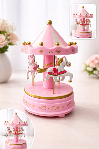 LİNALP Pembe Atlı Karınca Müzik Kutusu Kurmalı Dönen Dekoratif Biblo Nostalji...