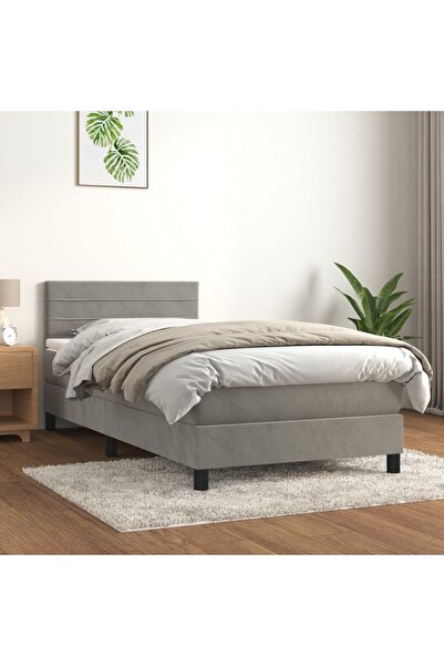 Concept Pat box spring cu saltea, gri deschis, 90x190 cm, catifea