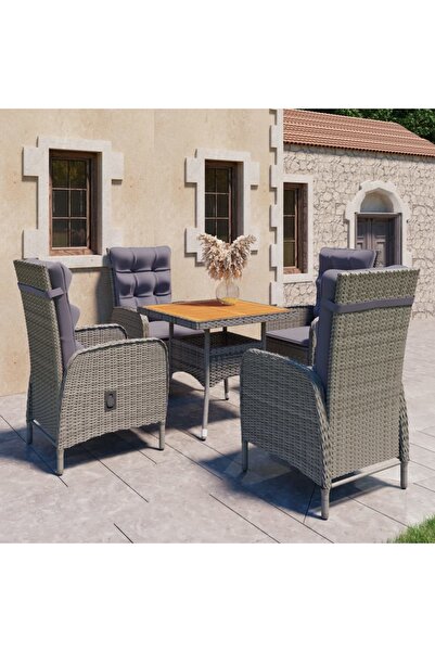 Concept Σετ επίπλων κήπου, 5 τεμάχια, γκρι, πολυρατάν και ξύλο ακακίας