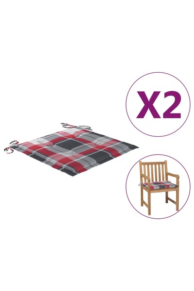 Concept Μαξιλάρια καρέκλας κήπου 2 τεμ. κόκκινο καρό σχέδιο 50x50x3 εκ. ύφασμα