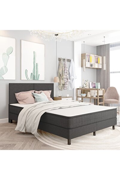 Concept Cadru de pat continental, gri, 160x200 cm, material textil