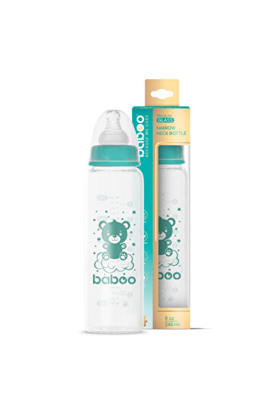 Baboo Anti-Colic Glass Baby Bottle - Narrow Neck, 240 ml, 3 months+