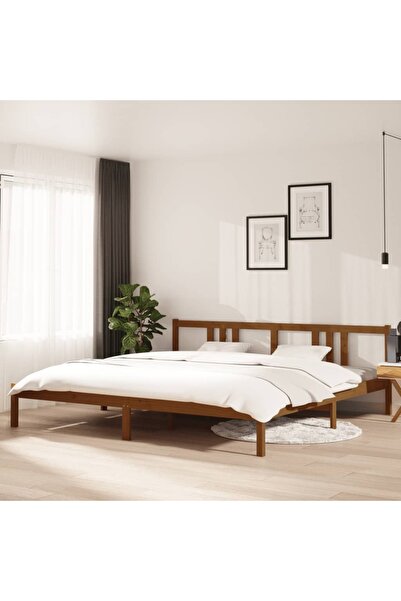 Concept Σκελετός κρεβατιού, μελί καφέ, 200x200 εκ., μασίφ ξύλο πεύκου