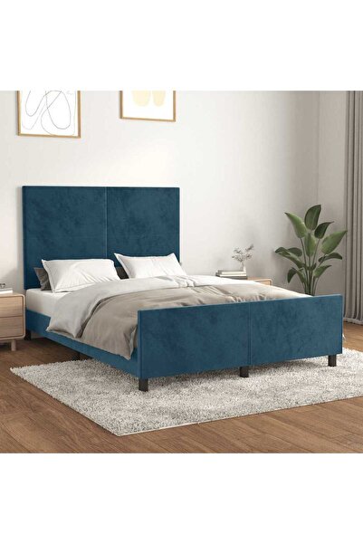 Concept Cadru de pat cu tăblie, albastru închis, 140x200 cm, catifea