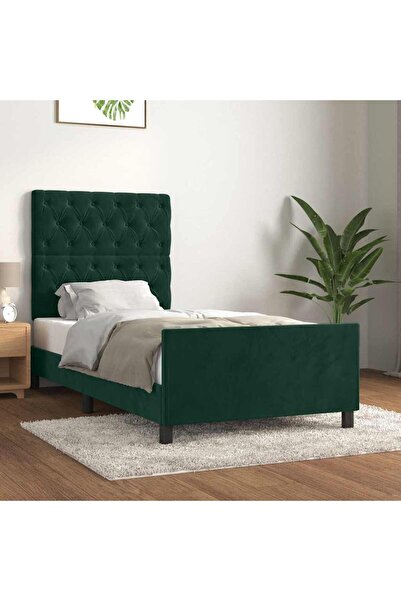 Concept Σκελετός κρεβατιού με κεφαλάρι, σκούρο πράσινο, 80x200 εκ., Βελούδο
