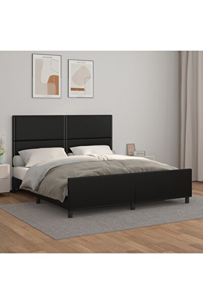 Concept Cadru de pat cu tăblie, negru, 180x200 cm, piele ecologică